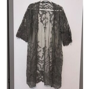 Ariat Olive Green Floral Lace Duster Cardigan Open Front Boho Kimono ML cc